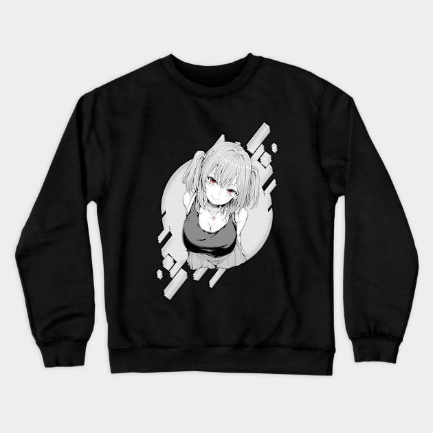 Aesthetic Anime Girl Smug - Waifu Material Japanese Senpai Otaku Babe Crewneck Sweatshirt by Dokey4Artist